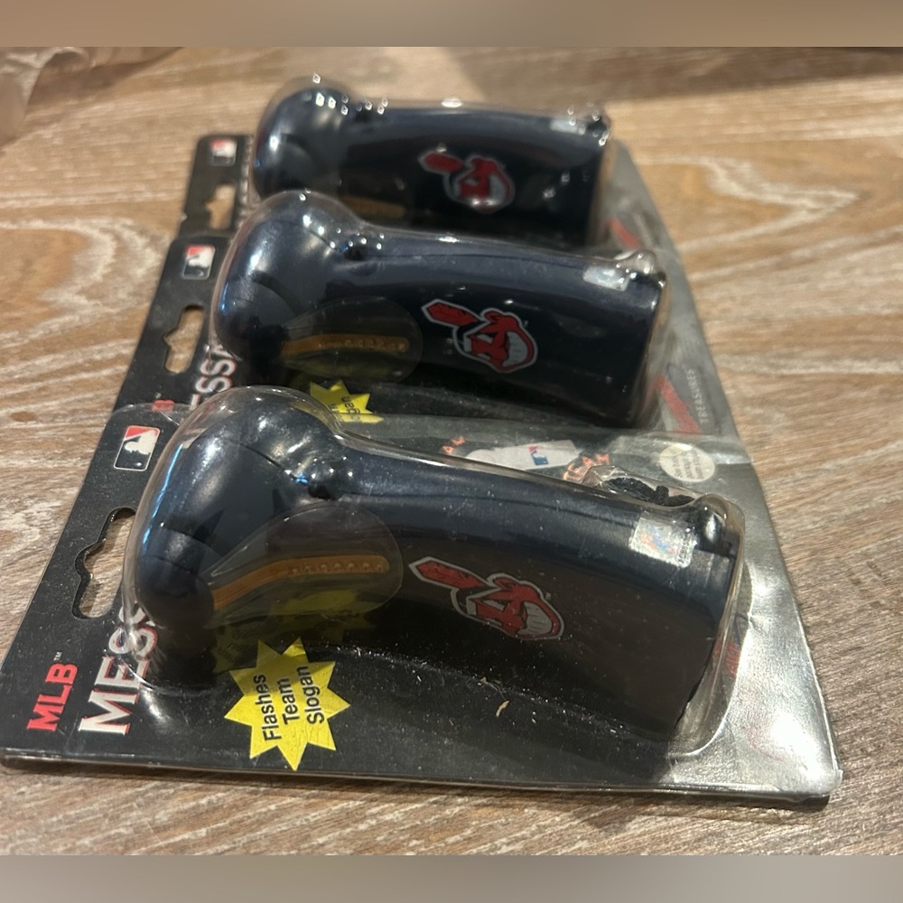 NIP Cleveland Indians Chief Wahoo Logo Handheld Message Fans (Lot of 3)